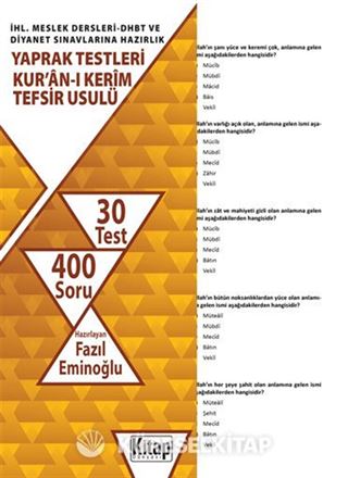 İHL. Meslek Dersleri-DHBT ve Diyanet Sınavlarına Hazırlık Yaprak Testleri Kur'an-ı Kerim - Tefsir Usulü